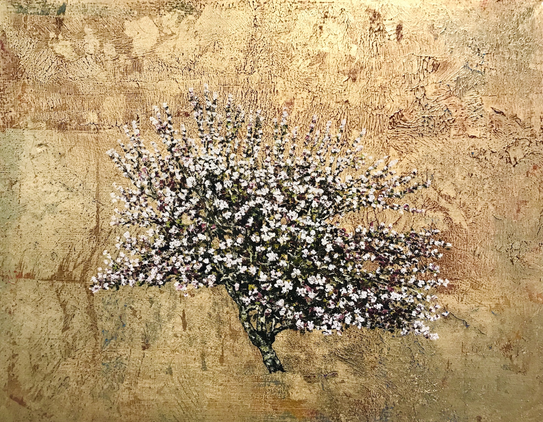 Oil and gold leaf on silk